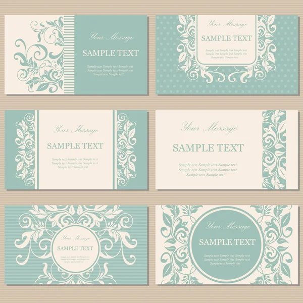 Set of six floral vintage business cards, invitations or announcements — Stock Vector