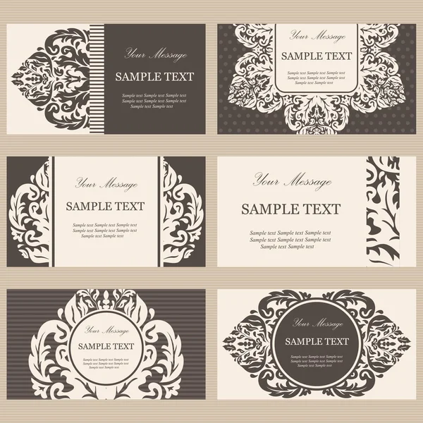 Set of six floral vintage business cards, invitations or announcements — Stock Vector