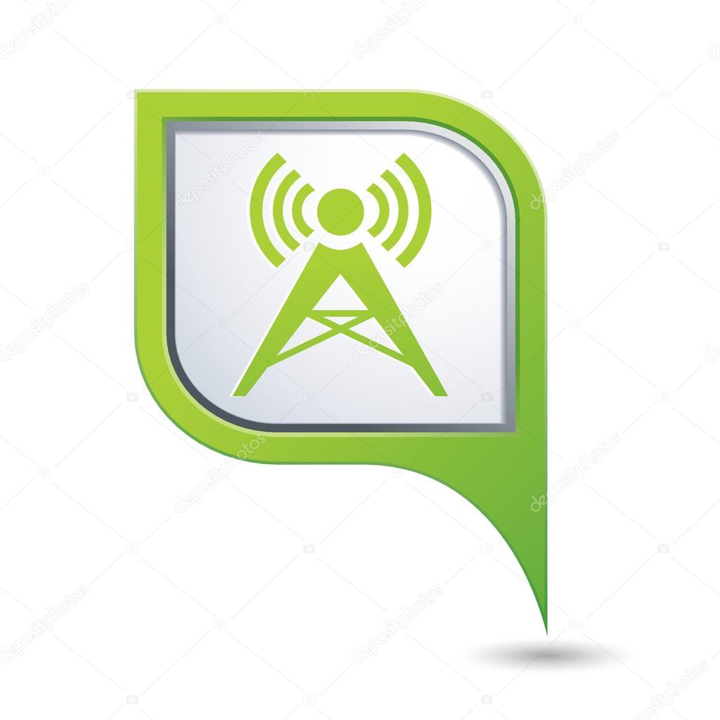Green map pointer with wireless icon