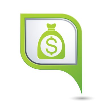 para çantası ve dolar simgesi olan yeşil harita işaretçi. vektör çizim
