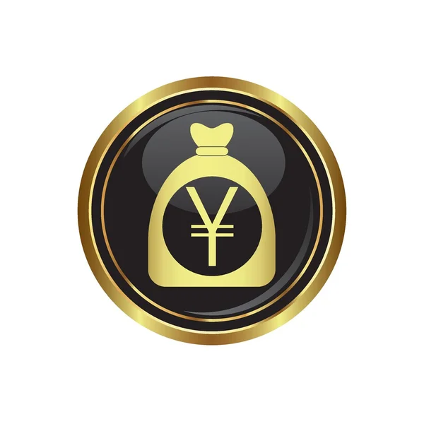 Bolsa de dinero con signo de yen en negro con botón de oro — Archivo Imágenes Vectoriales