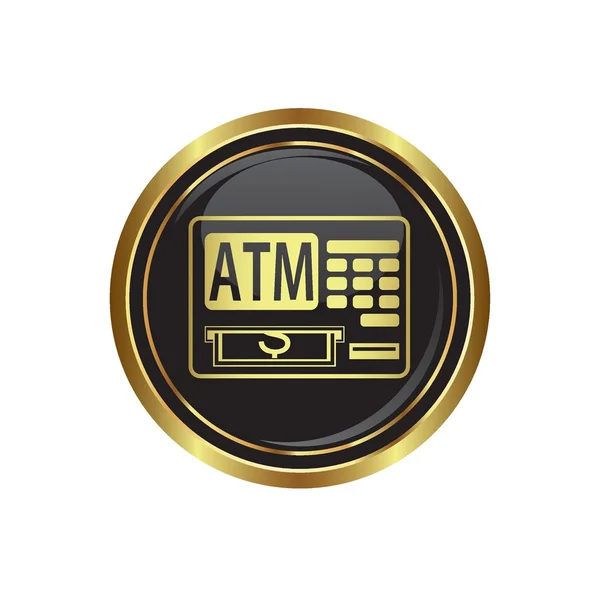 ATM cashpoint icon on black with gold button — Stock Vector