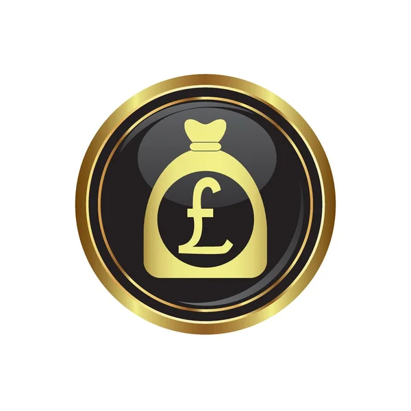 Saco de dinheiro com sinal de libra no preto com botão de ouro — Vetor de Stock
