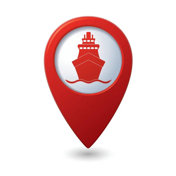 Mappa puntatore con icona nave — Vettoriale Stock