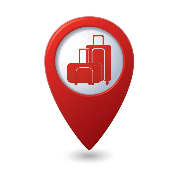 Red map pointer with suitcase icon — Stock Vector