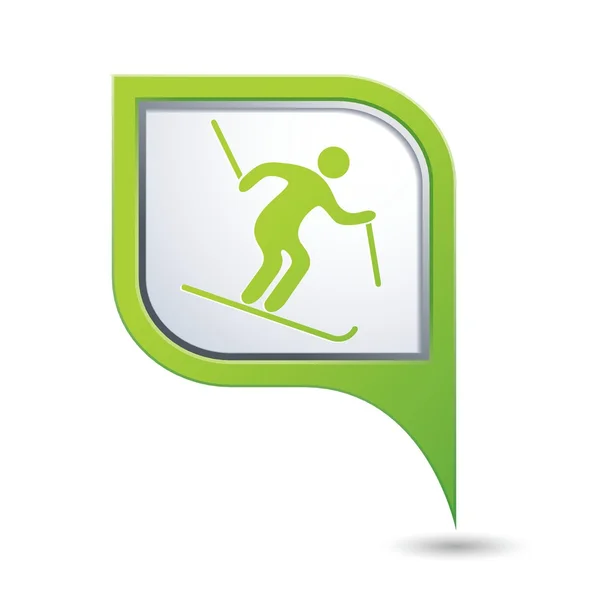 Mapa ponteiro com ícone de esqui downhill —  Vetores de Stock