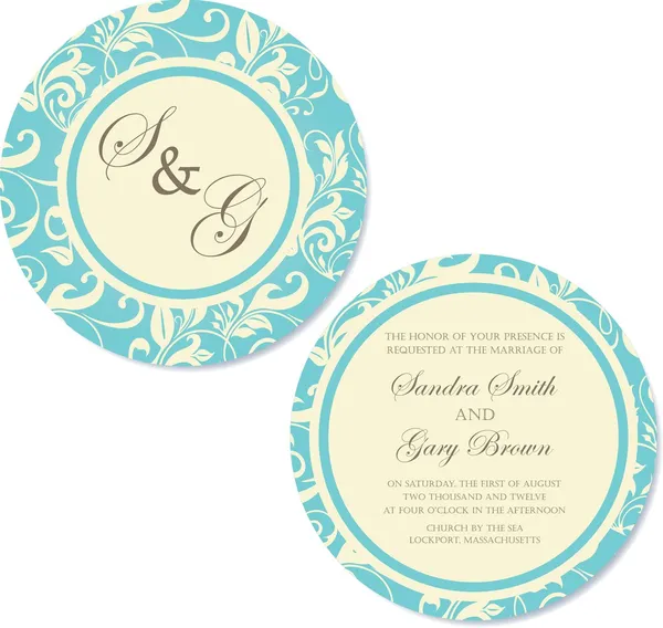 Vintage round, double-sided floral wedding invitation card — Stock Vector