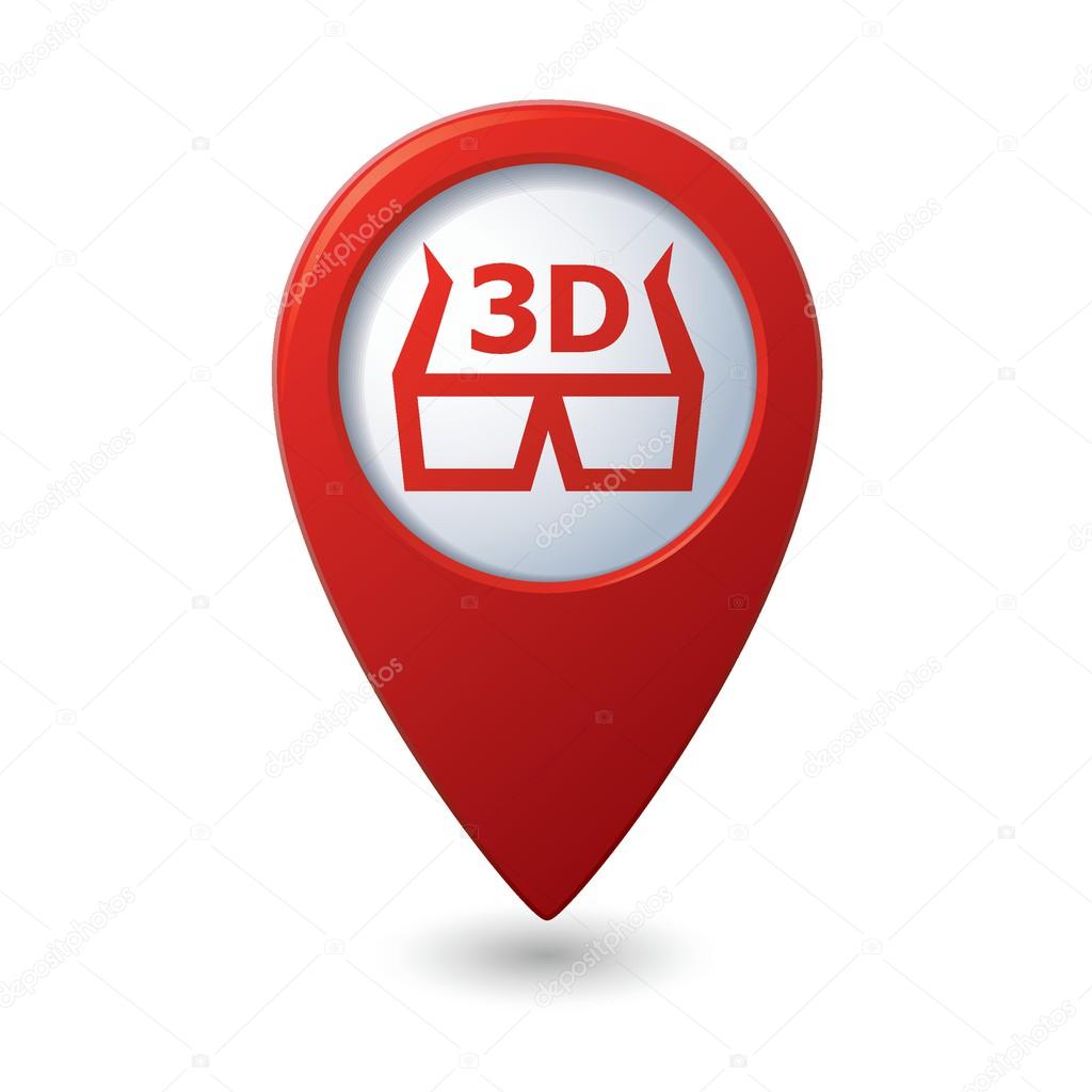 Map pointer with 3D glasses icon
