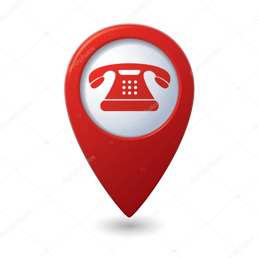 Map pointer with telephone icon