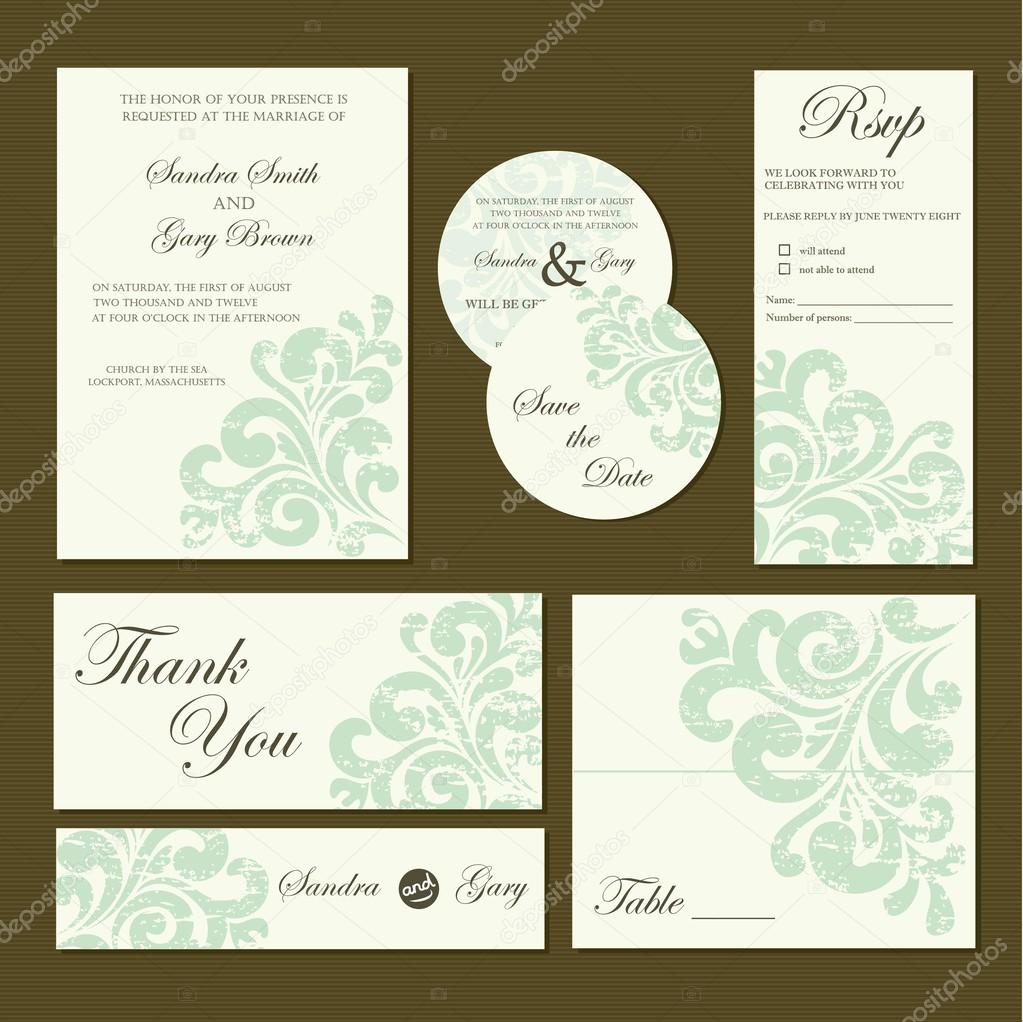 Set of wedding invitation cards