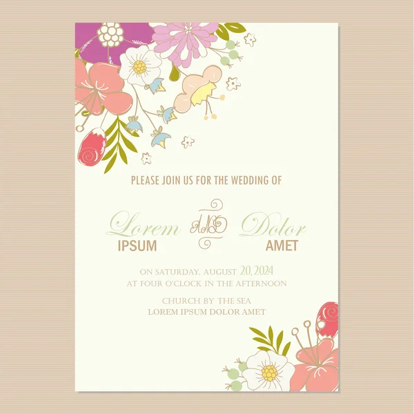 Προσκλητήριο γάμου με λουλούδια. — Διανυσματικό Αρχείο