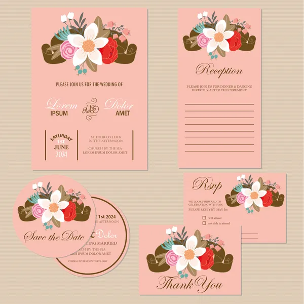 Ensemble de cartes d'invitation de mariage — Image vectorielle