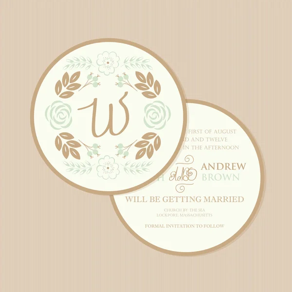 Carte d'invitation de mariage ronde recto verso — Image vectorielle