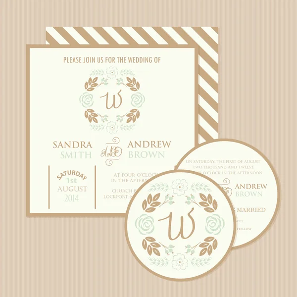 Set of floral wedding invitation cards. — Stock Vector