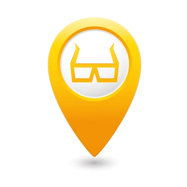 Puntero de mapa con icono de gafas 3D . — Vector de stock