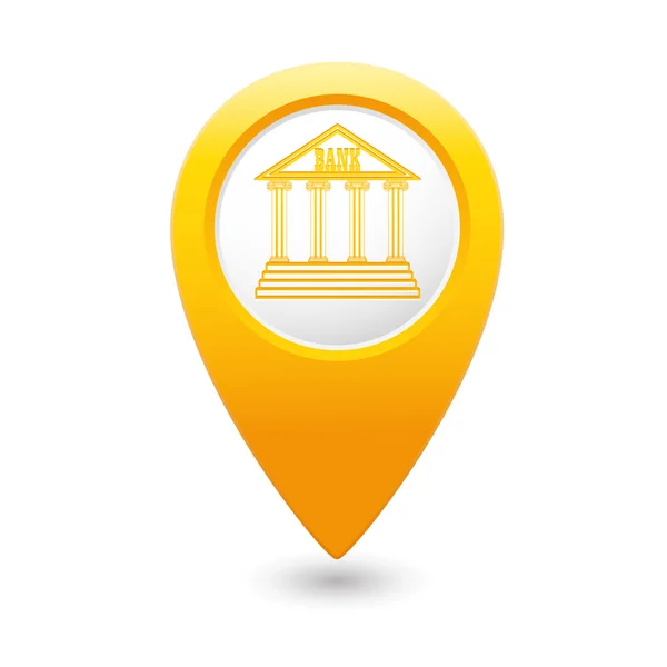 Mappa puntatore con icona edificio bancario . — Vettoriale Stock