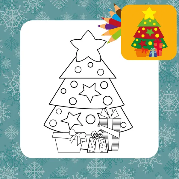 hediyeler ile Noel ağacı. boyama sayfası.