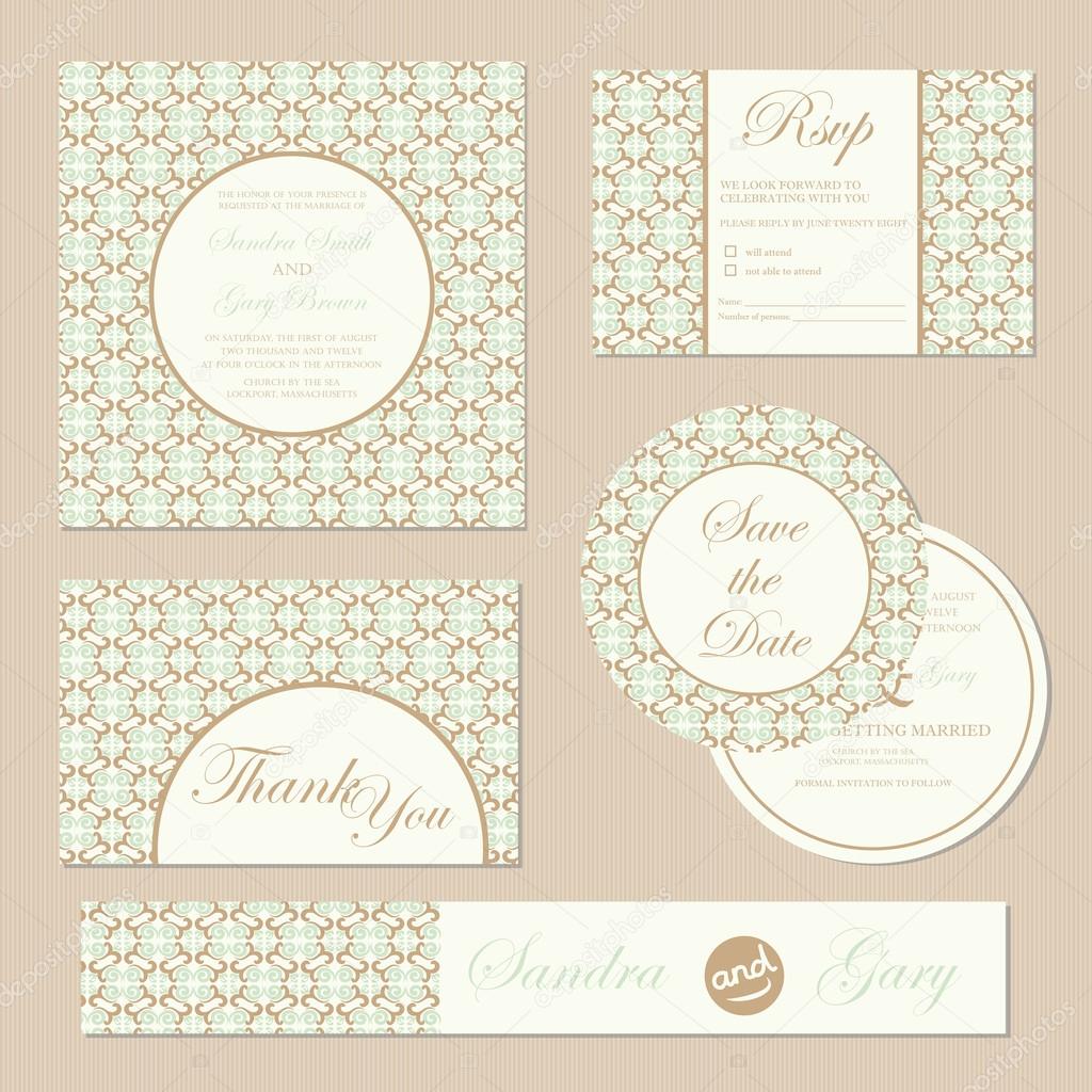 Set of vintage wedding invitation cards.