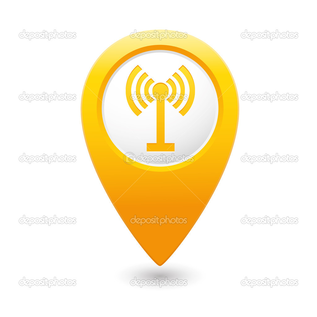Map pointer with wireless icon.