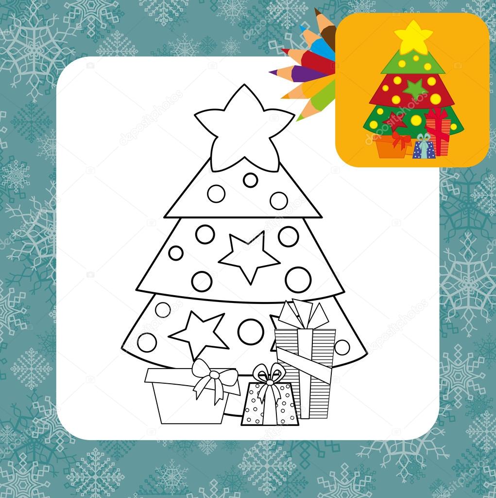 Albero di Natale con i regali colorare — Vettoriale Stock