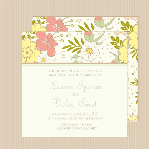 Svatební pozvánky s květinovým pozadím. — Stockový vektor