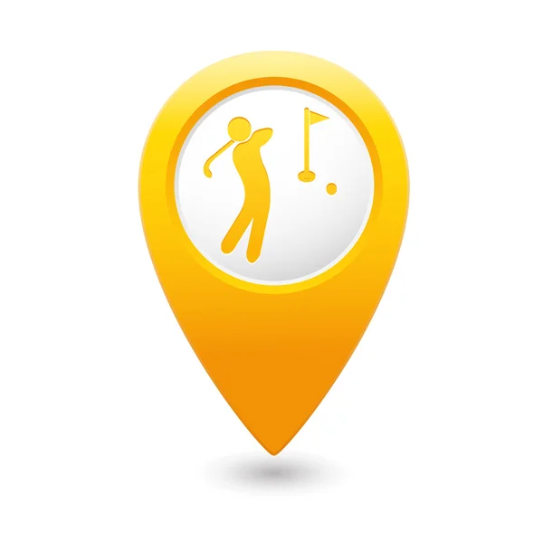 Ponteiro de mapa amarelo com ícone de golfe . — Vetor de Stock