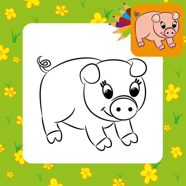 Tecknad gris. målarbok. — Stock vektor