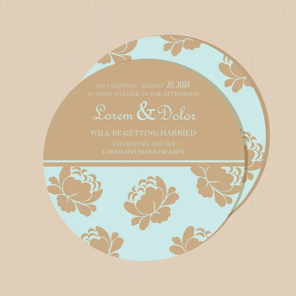 Round, double-sided floral wedding invitation card. — Stock Vector