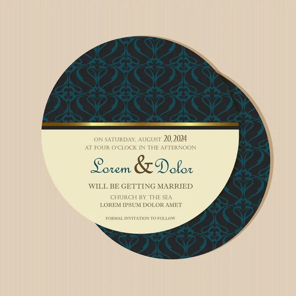 Tarjeta de invitación de boda vintage redonda, de doble cara . — Vector de stock