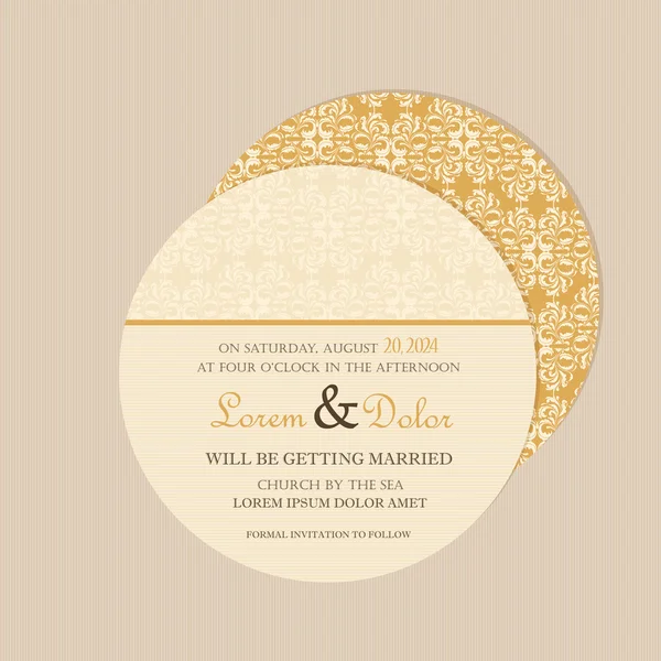 Round, double-sided vintage wedding invitation. — Stock Vector