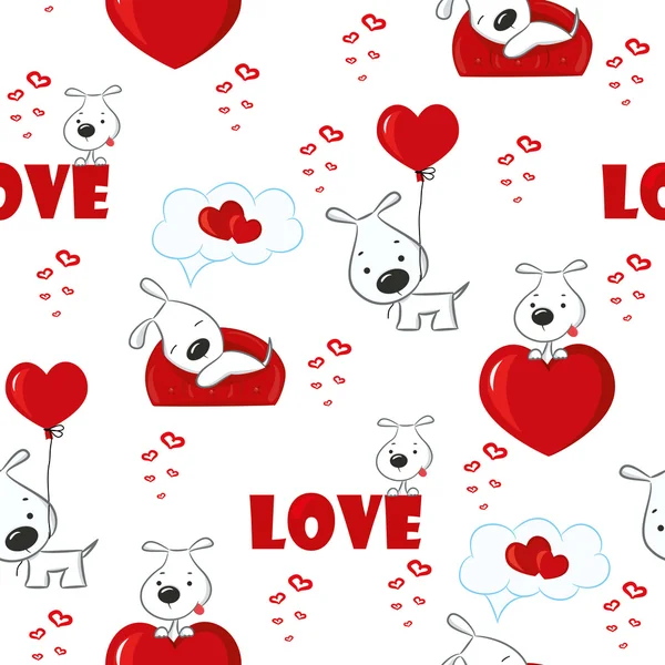 Lindo fondo con perros y corazones — Vector de stock