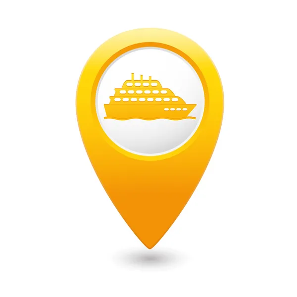 Mappa puntatore con icona nave . — Vettoriale Stock