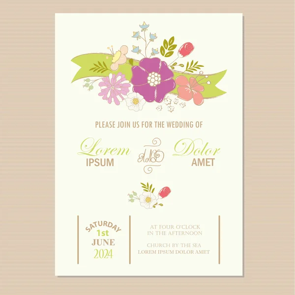 Wedding invitation  card with  flowers. — Stock Vector