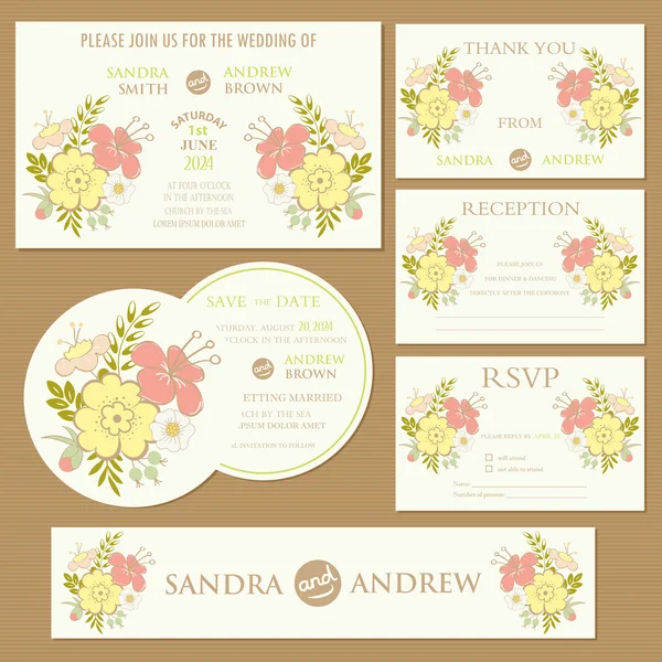 Tarjetas de invitación de boda floral — Archivo Imágenes Vectoriales