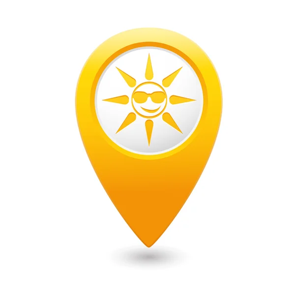 Sole in occhiali da sole icona sulla mappa puntatore — Vettoriale Stock