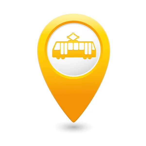 Map pointer with tram icon. — Stock Vector