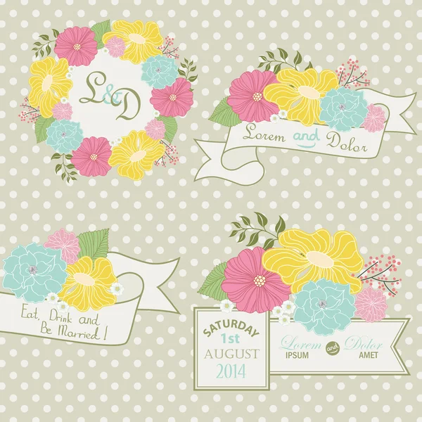 Set of floral wedding design elements. — Stock Vector