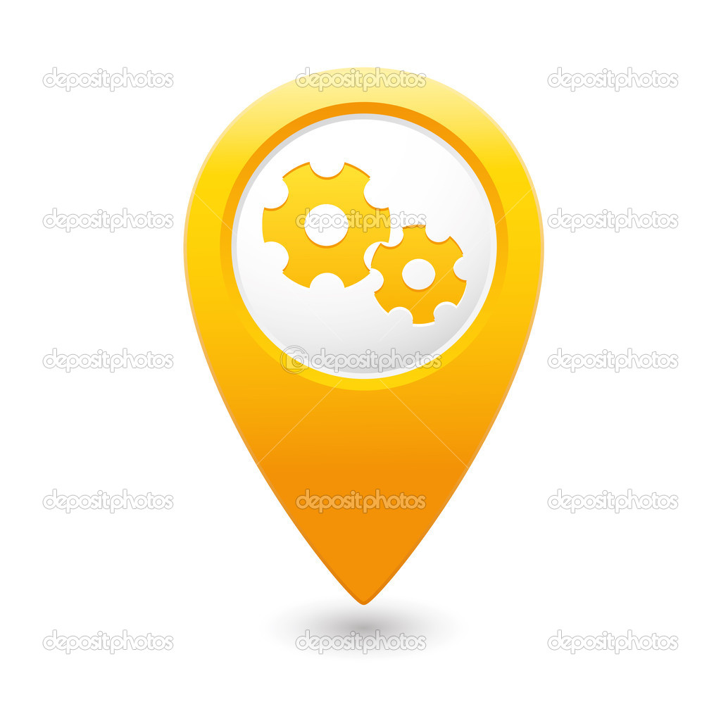 Map pointer with gear icon.