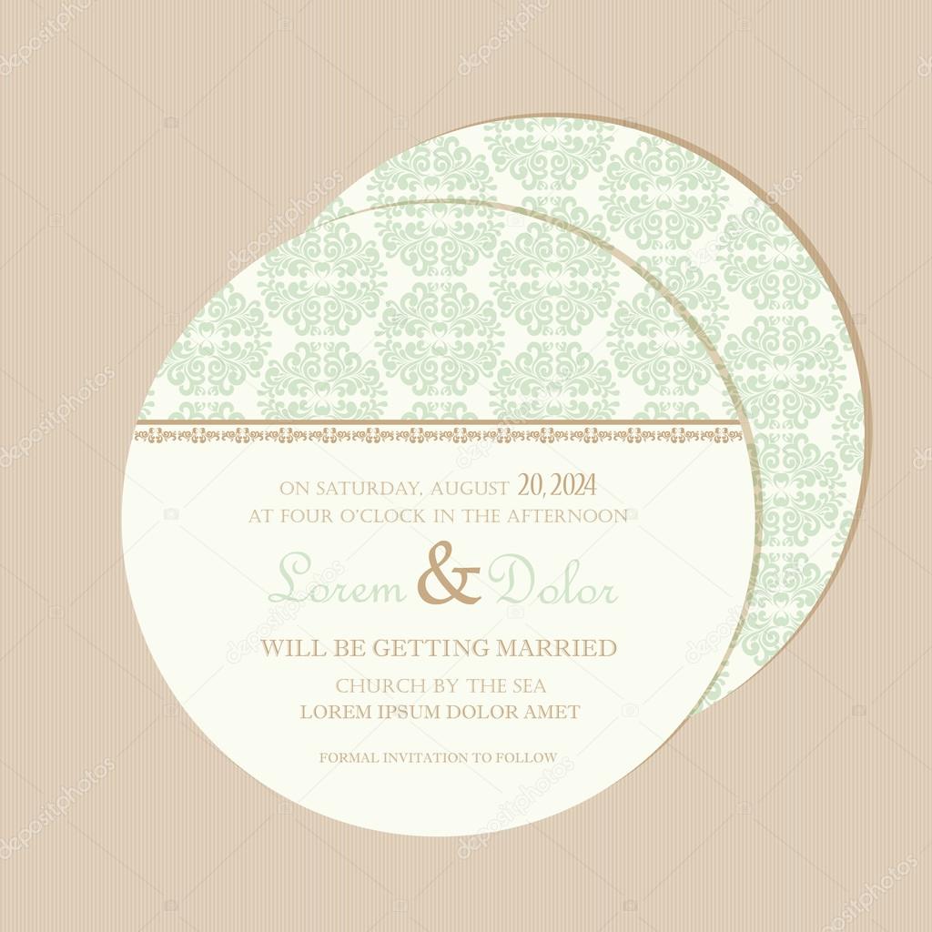 Round, double-sided vintage wedding invitation card