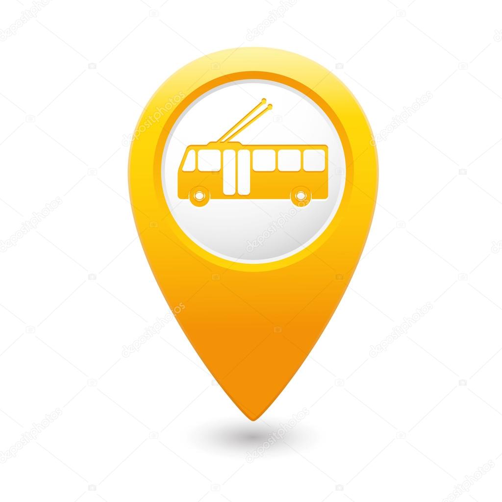 Map pointer with trolleybus icon.