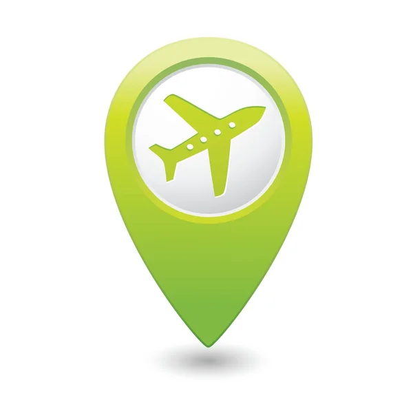 Mapa ponteiro com ícone de avião — Vetor de Stock