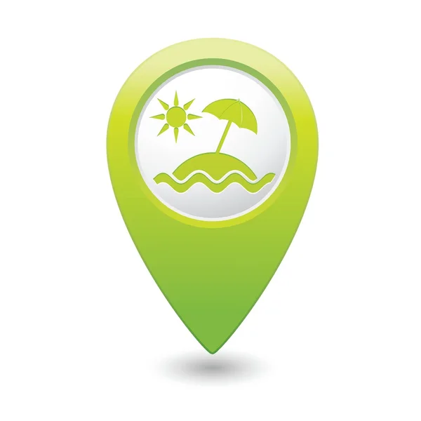 Pointeur de carte avec icône plage tropicale — Image vectorielle