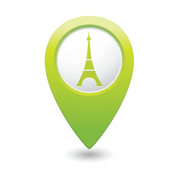 Puntero de mapa con icono de torre Eiffel — Vector de stock