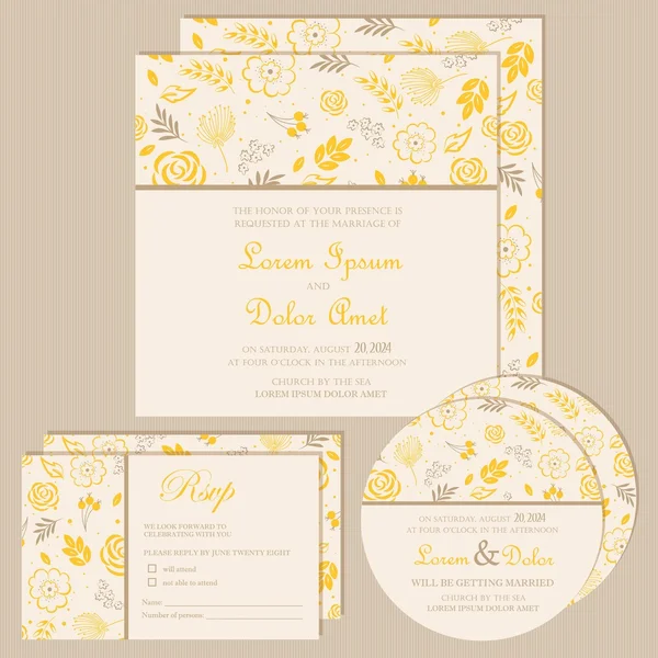 Conjunto de tarjetas de invitación de boda o anuncios con hermoso fondo floral — Archivo Imágenes Vectoriales