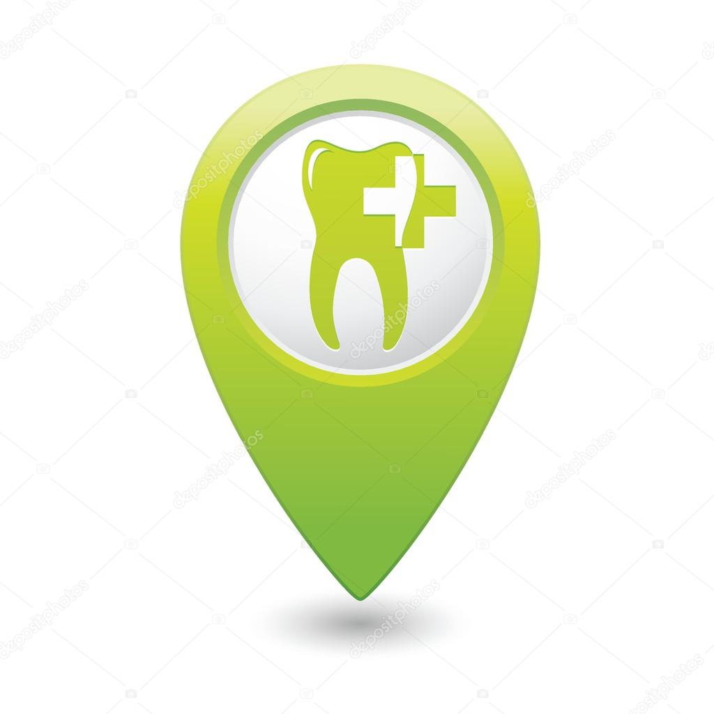 Dental clinic icon on green map pointer