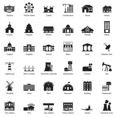 Buildings city icon set