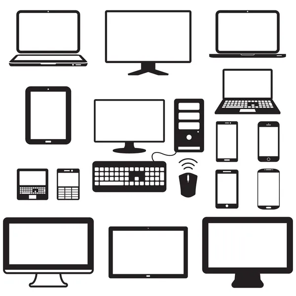 Ordenador portátil, tableta, monitor y pantalla móvil — Archivo Imágenes Vectoriales