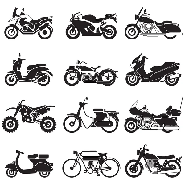 Iconos de motocicleta conjunto Vector Ilustración — Vector de stock