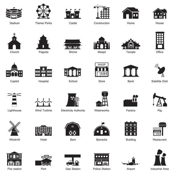 Edificios ciudad icono conjunto — Vector de stock