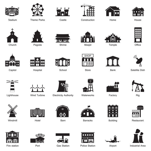 Набор значков города зданий
